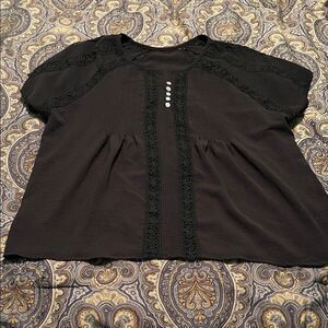 Buckle Elegant Black Lace Trim Women's Top